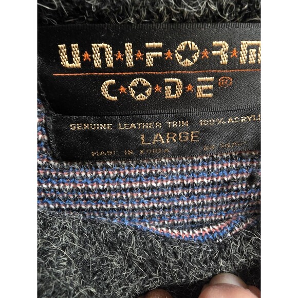 “Vintage Uniform Code Men’s Sweater Large Genuine Leather Trim Aztec Tribal Knit - Picture 5 of 15